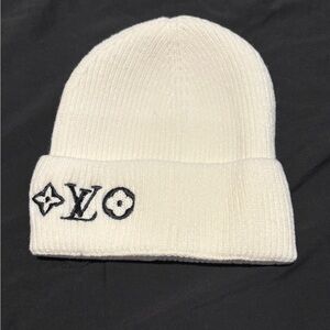Louis Vuitton Cream Knit Beanie with Black Logo